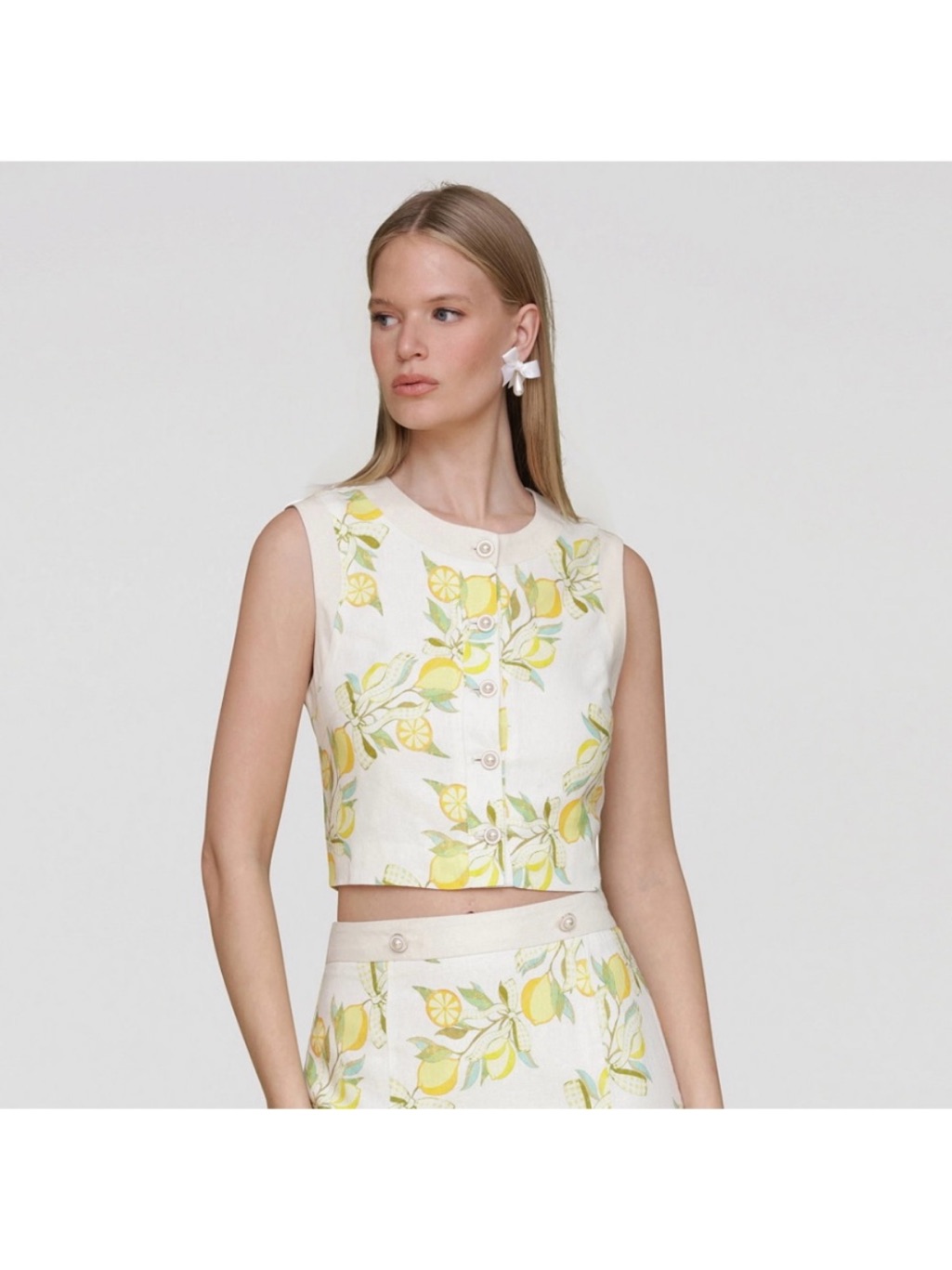 Les Avec Filles Lemon Print Sleeveless Top And Matching Skirt